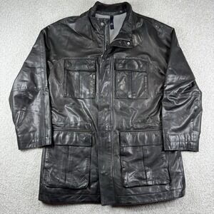 Zegna‎ Sport Leather Field Jacket Brown Mens  Medium zip Snap